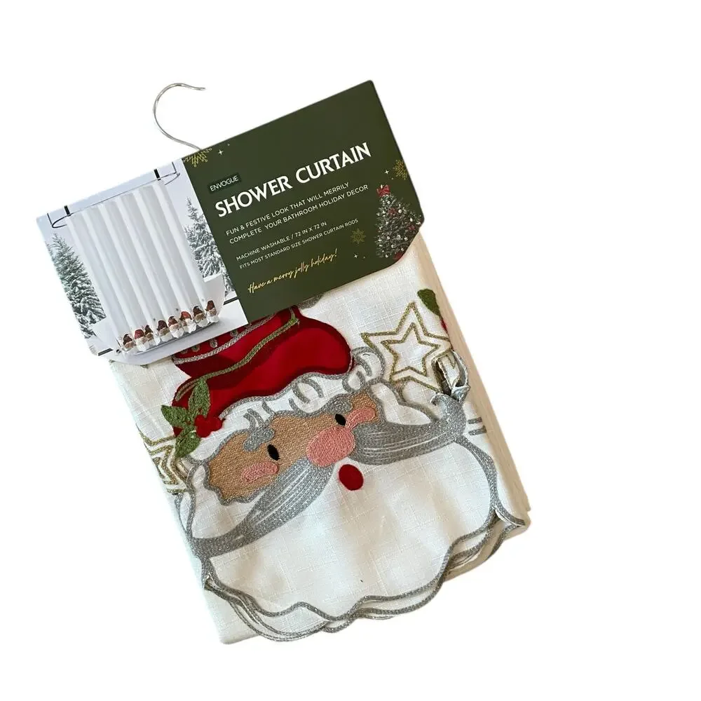 Envogue Embroidered SANTA Christmas Shower Curtain 72x72 Holiday NEW
